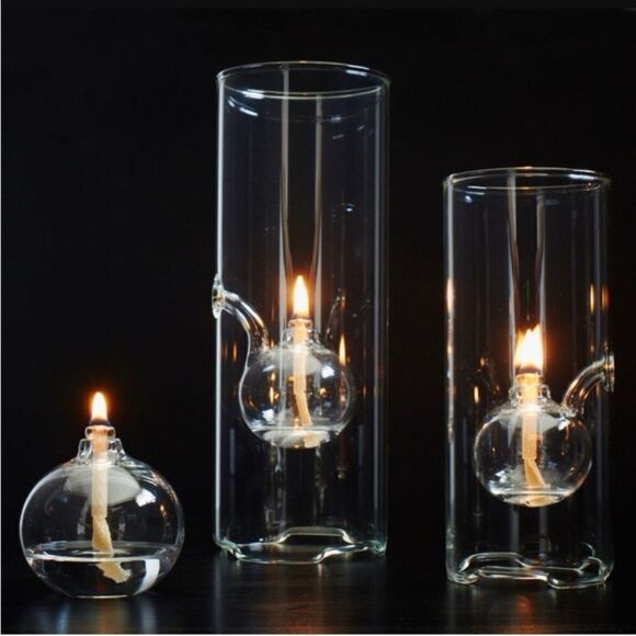 Vintage Wolfard Lamps Cylinder Handblown Glass Floater Oil Lamp - Picture 7 of 7